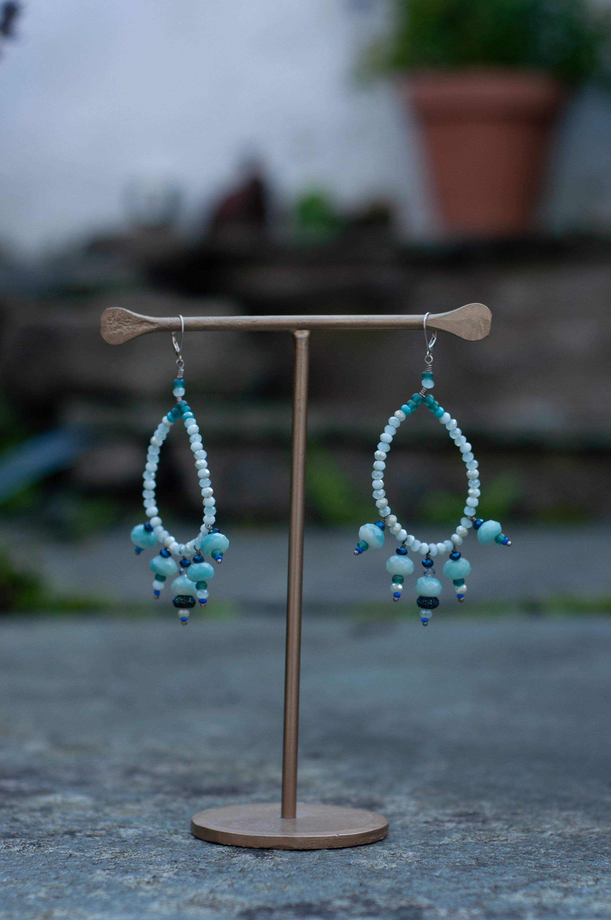 Beaded Hoop Earrings Turquoise